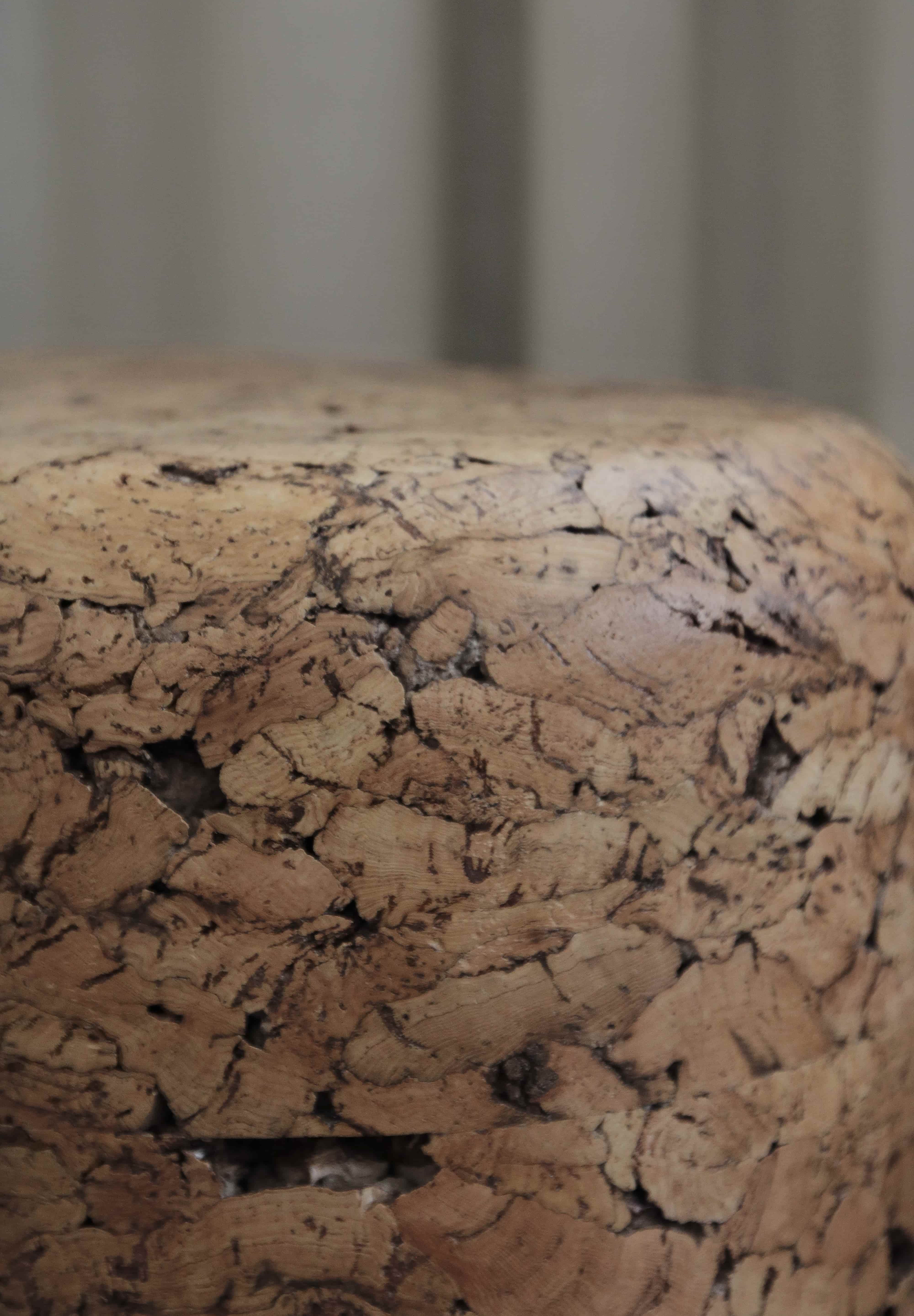 Close-up of Grain cork showing its layered, irregular texture and warm brown tones.
